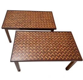 Pair of Mid-Century Modern Side Tables with Mosaic Inlaid Tops, 1960s